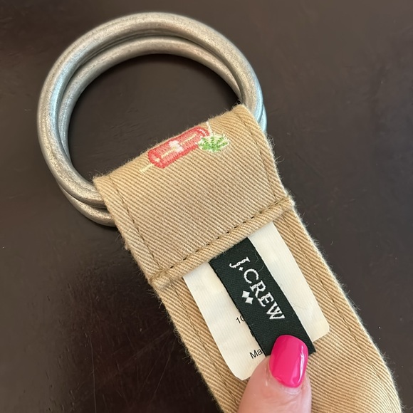 J Crew Tan Belt Tension Buckle Woven Cotton Embroidered Umbrella cocktails M/L - Picture 4 of 8